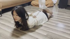 Cute girl hogtied and ballgagged
