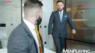 Suited Dani Robles and Hairy Wolf shower and breed hardcore