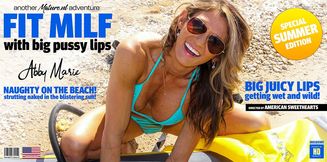 Hot MILF Abby Marie loves flashing her big pussylips on the beach