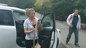 Busty babe Bree Olson gives her BF an incredible BJ in his car