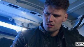 Bearded officer Olivier gets his eager ass pounded & takes a messy facial from Malik