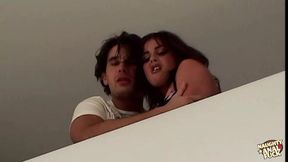 Two mischievous brunettes enjoy a steamy tryst with a charming guy