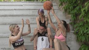 Three girls humiliate the referee during the first half