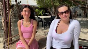 Beach Date with Stepmom and Stepdaughter - Risky Blowjob and Cum Exchange