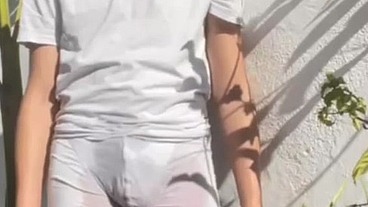 truth or dare : twink self-pissing - peeing in white undies - male omorashi