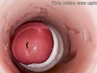 Camera inside unfathomable snatch captures giant jizz flow of jizz