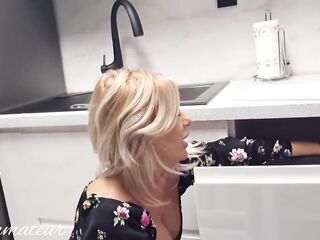Stepmom is stuck in the kitchen and Stepson is there to assist her
