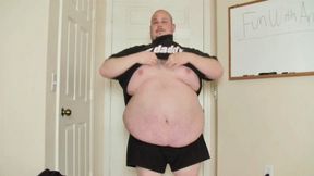 Fat Guy Strips & Shows Off His Sexy Body & Tries On Tight T-Shirts *WMV*