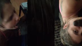 hubby went to work & i gave the neighbor a blowjob until he cums on my face!!