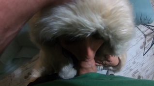 Face fuck while wearing white fur coat and ugg boots