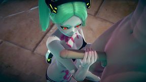 rebecca standing handjob - cyberpunk edgerunners hentai parody