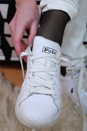White Sneakers - White Jeans - Black Reinforced Toe Pantyhose