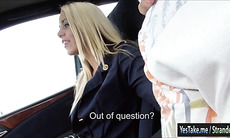 Sexy blonde stewardess railed in the car