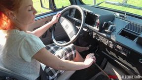 Pedal Challenge - Veronica driving and revving engine of an old VAN (HD)