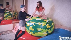 Q705 Stashia pops Cosette's huge beachball - 480p