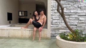 CR151_Sitting on the lap of a bikini goddess on the pool