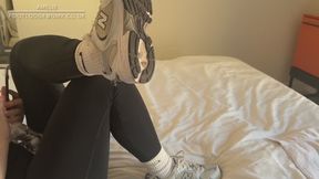 Amelie gets stuck under the bed when chilling after the gym