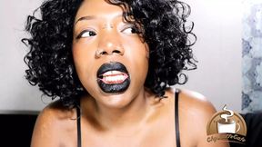 Dark-haired beauty Chy Latte gets messy solo fun with black lipstick fetish, fingers galore