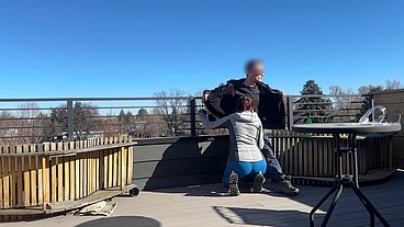 DICKFLASH ROOF ADVENTURE: a little redhead slut gives me a fast handjob and blowjob while her boyfriend waits Bigmax8inch