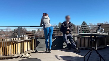 DICKFLASH ROOF ADVENTURE: a little redhead slut gives me a fast handjob and blowjob while her boyfriend waits Bigmax8inch