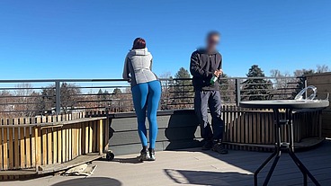 DICKFLASH ROOF ADVENTURE: a little redhead slut gives me a fast handjob and blowjob while her boyfriend waits Bigmax8inch