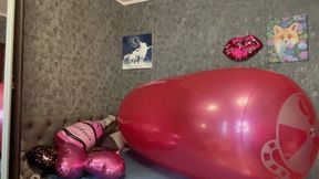 girl ride on roll and poping foil balloons