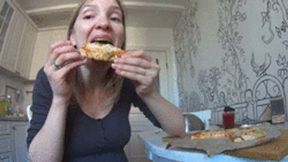 Super overeating pizza (huge belly) E