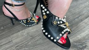 Walking in Moschino Black Leather High Heels