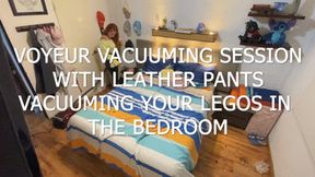 VOYEUR VACUUMING SESSION WITH LEATHER PANTS VACUUMING YOUR LEGOS IN THE BEDROOM
