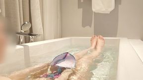 fair-skinned japanese college student bathes in mermaid bikini & semi-nude