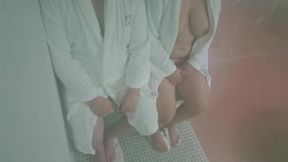 Saucy wife tries stranger in the sauna