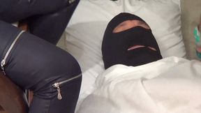 SLAVE UNDER TABLE SERVING SHOE, FEET AND FLIP FLOPS F DONABELL A AND AMY