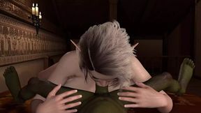 Large-Titted Elf Seduces Goblin Against the Wall