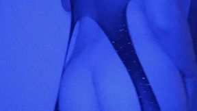 Fishnet stockings, naked body, pussy teasing