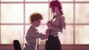 Uncensored Hentai: Beautiful Buxom Redhead Makima (Chainsaw Man) Fucks Her Colleague In the Office
