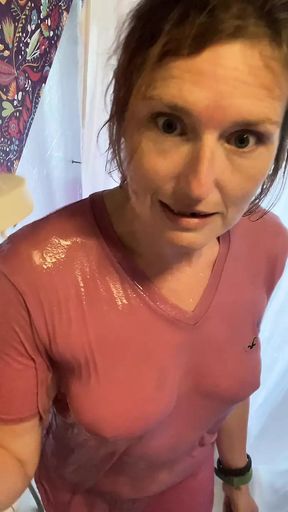 Wet T-shirt Wednesday at Hang Gang HQ saw Rachel Wriggler get in the shower wearing her PJ top