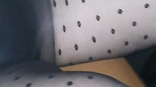 Step milf masturbate on the backseat of the vehicle while step son driving down the road