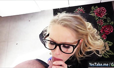 Cute nerd gf Staci Carr pounded on tape