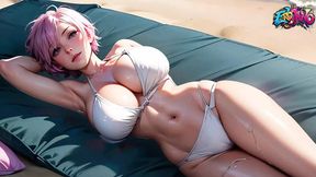 Scorching siren strips bare on sun-kissed shore, flaunting her unbound booty for all to devour