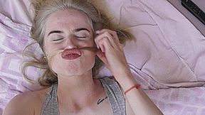 WHITE HAIR ON THE THIN LIPS OF A BLONDE!AVI