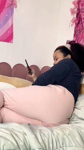 Chubby Girl Farting on Bed While Reading - Intimate Voyeur Moment