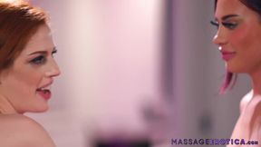 Lesbian masseuse fingers redhead to screaming orgasm
