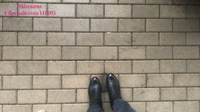 Car issues and my ride in black stacked heel boots
