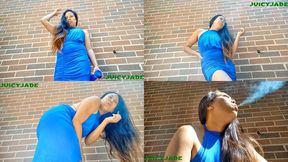 Smoking outdoors in a tight blue dress volume 89 Non Nude ****MP4****