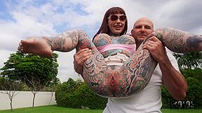 Rough Poolside Drilling With Tattooed Petite With Lili Tiger, Tiger Lilly And J Mac