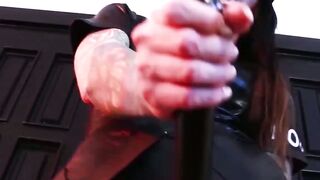 Inked TS Chelsea Marie wears sexy police uniform to jerk off