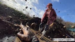 A filthy slave in a muddy puddle - Miss Eva Ray - MP4 SD
