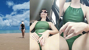 Horny MILF Teases on the Beach Before Masturbating in Her Car – Bikini & Public Risk!