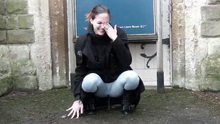 Turned On cunt with mouth pisses inside pants and shows her jugs into