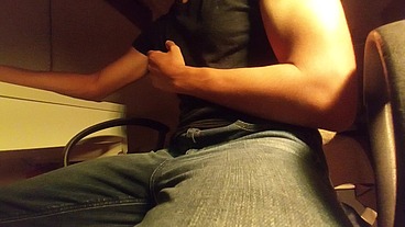 Hot guy takes out his big cock to masturbate and moan until he cums in pants